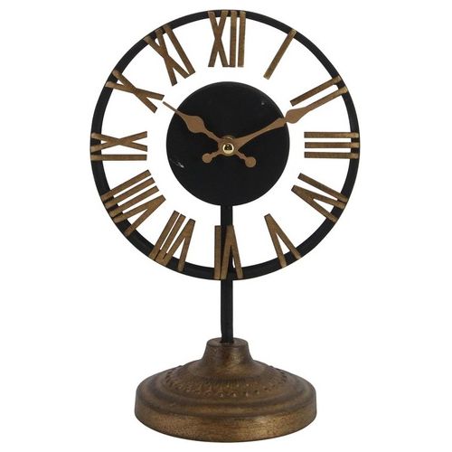 Orologio Decorativo da Tavolo Oxford in Metallo 18X12,5X27,5 cm Oro Anticato e Nero