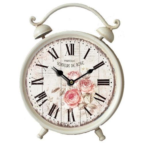Orologio Decorativo da Tavolo Rose in Metallo e Vetro 16X21X6 cm Crema Anticato