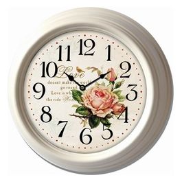 Orologio da Parete con Decorazione Rosa sul Quadrante in Metallo e Vetro Diametro 22 cm Crema