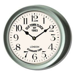 Orologio da Parete Town in Metallo e Vetro Diametro 22,5 cm Verde Salvia