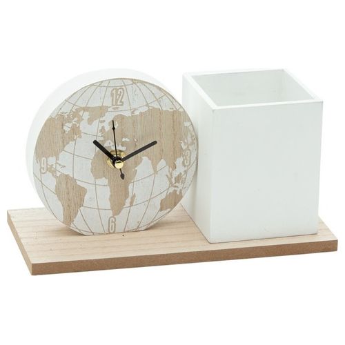 Orologio da Tavolo con Portapenne World in Mdf 22X13X10 cm