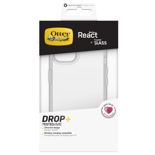 OtterBox React  Trusted Glass Custodia e Vetro per iPhone 13 Clear