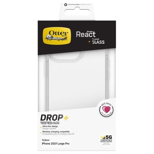 OtterBox React  Trusted Glass Custodia e Vetro per iPhone 13 Pro Clear