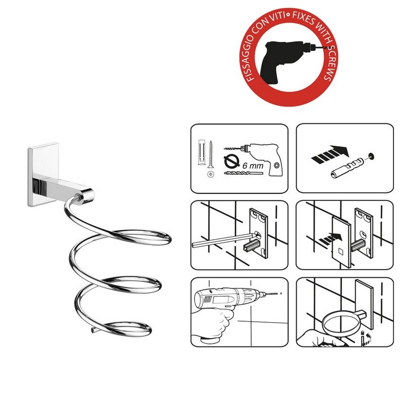 Gedy Portaphon Supporto Phon Porta Asciugacapelli Cromato