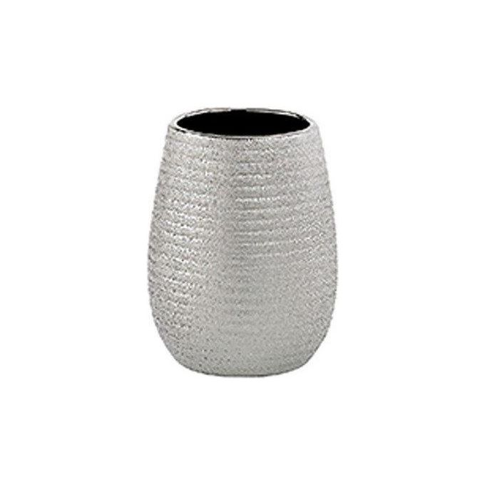Gedy Bicchiere Porta Spazzolino Astrid Grigio/Argento Ceramica 11x8,3x8,3 Cm