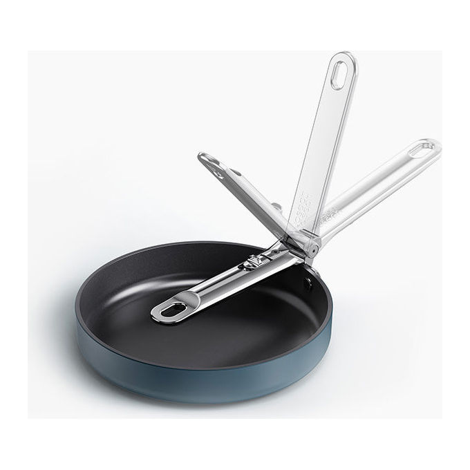Joseph Joseph 45040 Space Padella Multiuso Rotondo 20 cm con Manico Pieghevole in Acciaio Inox Rivestimento Ceramico Antiaderente Adatta a Tutti i Piani Cottura incluso Induzione Fino a 232 °C Lavabile in Lavastoviglie colore Blu