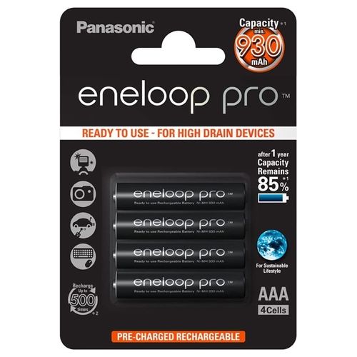 Panasonic Eneloop Set di 4 Batterie Ricaricabili 930mAh Nero