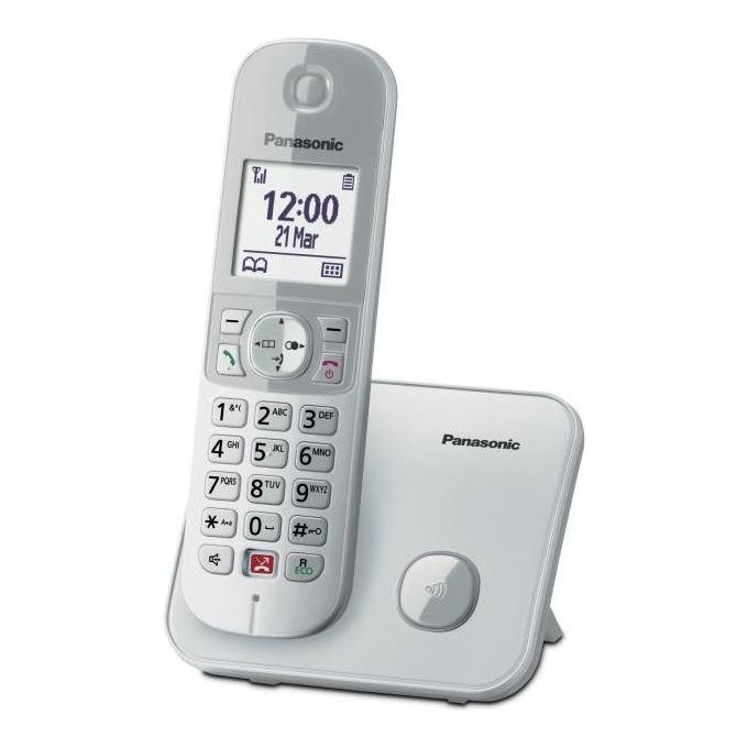 Panasonic KX-TG6851JTS Telefono Cordless DECT Schermo Lcd da 1.8" Base Design Sottile e Compatto Argento/Bianco