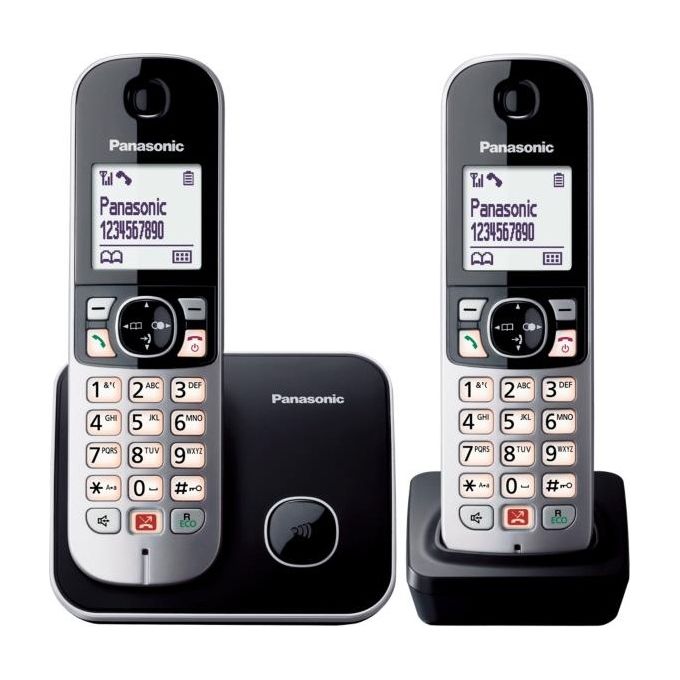 Panasonic KX-TG6852JTB Telefono Cordless DECT Doppio Twin Pack Schermo Lcd 1.8" Nero