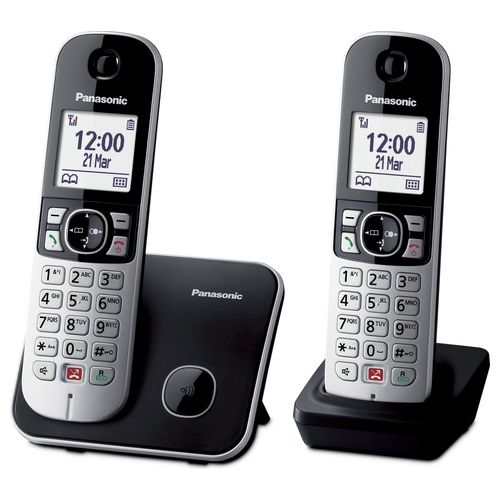 KX-TG6852JTB Coppia Cordless DECT Display 1.8'' Blocco Chiamate ID Vivavoce Nero