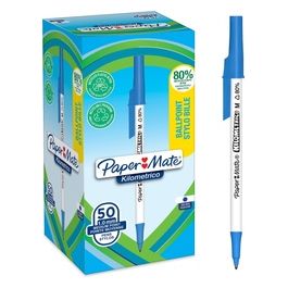 Paper Mate Confezione 50 PM Kilometrico Recycled Penne a Sfera Inchiostro Blu