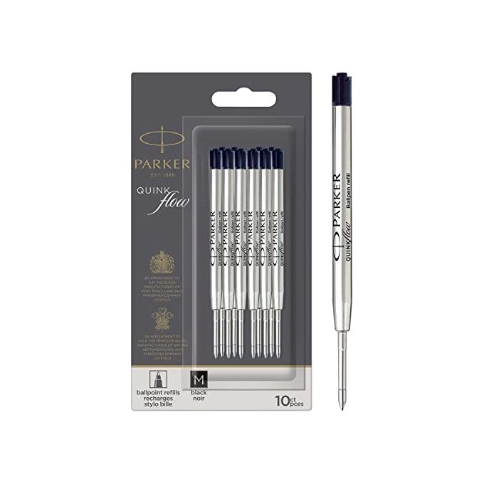 PARKER 2119153 Ricariche per Penne a Sfera Punta Media Inchiostro Quinkflow Confezione da 10 pezzi colore Nero