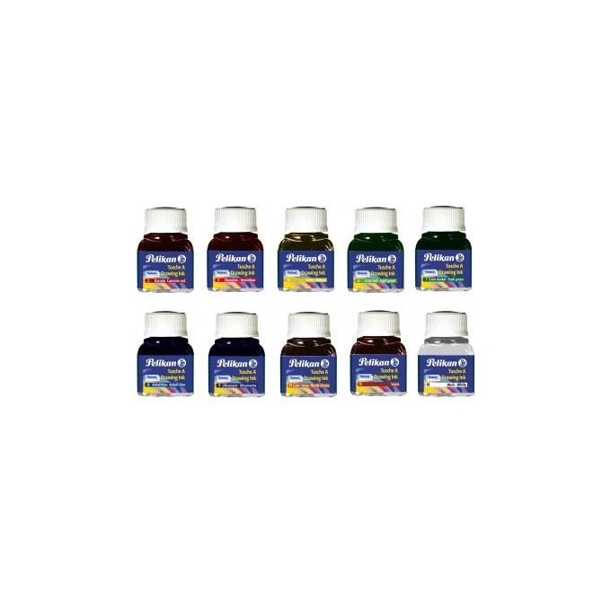 Pelikan 249474 Inchiostro di China 523 10 ml confezione 10 flaconi resistente acqua colore Assortiti