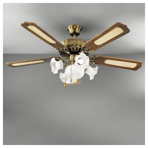 ventilatore da soffitto 7066ob con 5 pale di 130 cm e kit luce in ottone brunito