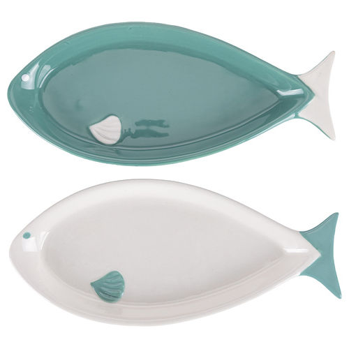 Pesce piatto portata ovale in ceramica l. 24 cm, stile coastal, Paranza