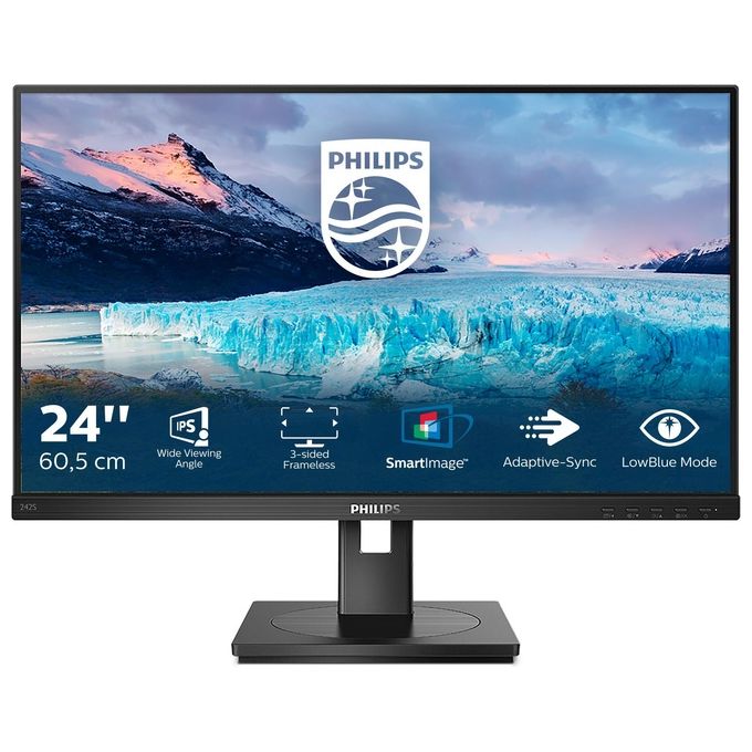 Philips 242S1AE-00 Serie S Monitor PC 23.8'' IPS LED FHD 1920x1080 75Hz 4ms SoftBlue Pivot VGA DVI HDMI DP colore Nero