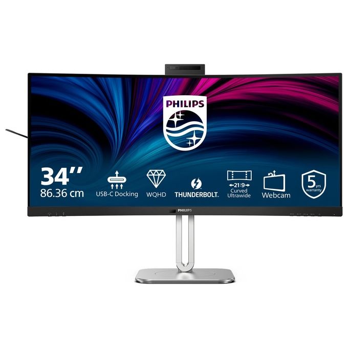 Philips 34B2U6603CH 6000 Series monitor a LED curvato 34'' 3440 x 1440 WQHD @ 120 Hz VA 550 cd-m² 4000:1 DisplayHDR 400 4 ms Thunderbolt 4 2xHDMI Disp