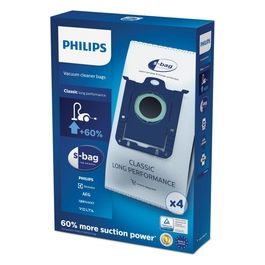 Philips 4 Sacchetti Per La Polvere S-bag Sintetici Speciale Sistema Di Chiusura 4 Strati Di Materiale Sintetico L Intasamento