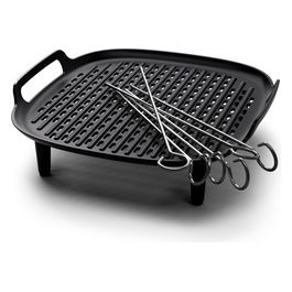 Airfryer Kit Grill XXL piastra antiaderente cottura a doppio strato con 6 spiedini lavabile in lavastoviglie app per ricette nero (HD9959/00)
