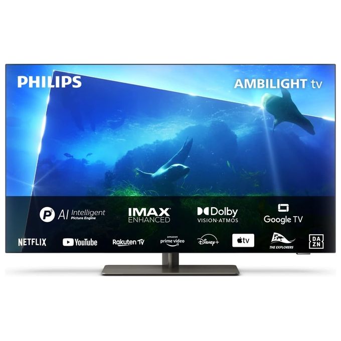 Philips Ambilight OLED818 Tv 48 pollici Smart 4K OLED TV UHD e HDR10 120Hz Dolby Atmos Altoparlanti 40W Compatibile con Assistente Google e Alexa
