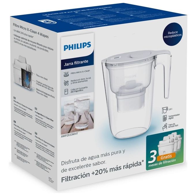 Philips Caraffa 2.6 litri con Timer Bianco plus 3 Filtri