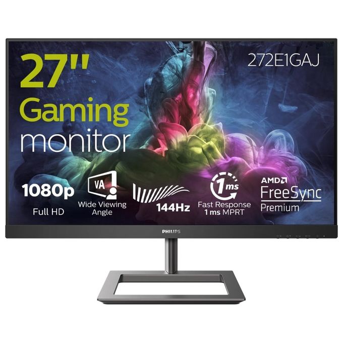 Philips 272E1GAJ Monitor Gaming 27", 144 hz, 1ms, AMD Freesync Premium, Full HD, HD, HDMI, Display Port, Casse Audio Integrate, Protezione Occhi, 350cd/m2, Mega Infinity Contrast, Vesa