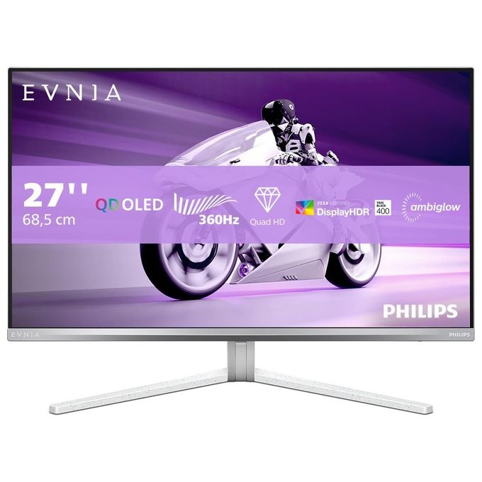 Philips Evnia 8000 27M2N8500 Monitor Gaming OLED QHD 27'' 360 Hz 003 ms HDR400 Ambiglow FreeSync G-Sync Altoparlanti (2560x1440 2X HDMI 2.1 1x DP 1.4 Hub USB) Bianco