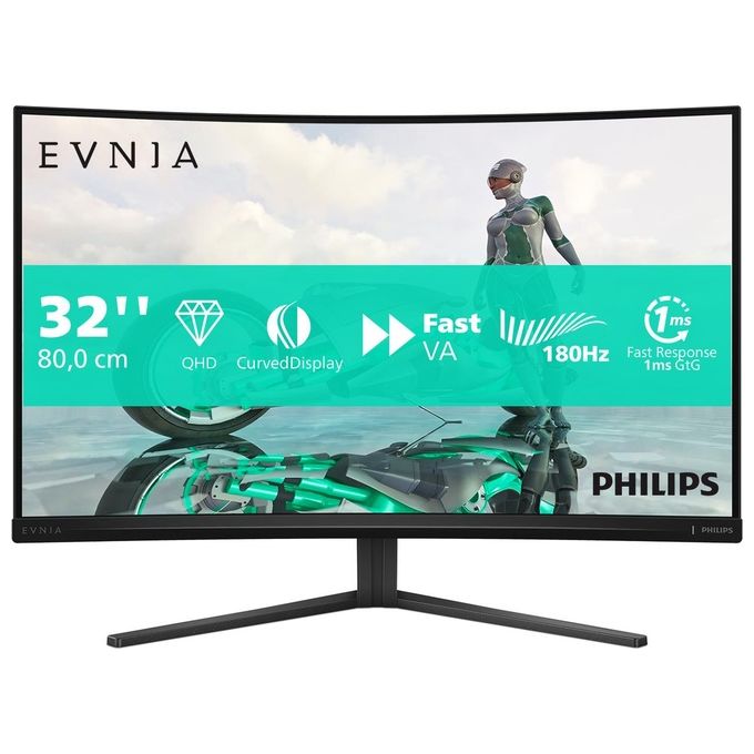 PHILIPS Evnia 32M2C3500L - Monitor gaming curvo QHD da 32 pollici 180 Hz 05 ms FreeSync Premium HDR10 (2560x1440 2x HDMI DisplayPort) grigio scuro