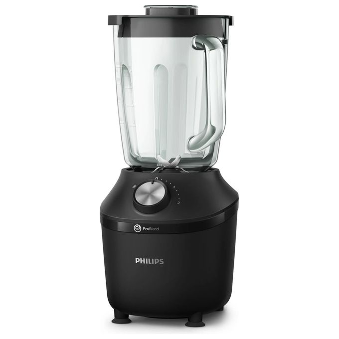 FRULLATORE PHILIPS Serie 3000 HR2291/01, Potenza 600 W, Caraffa da 2 l, 3 velocità, Vetro, Lama a stella in acciaio inox 4 punte, Nero