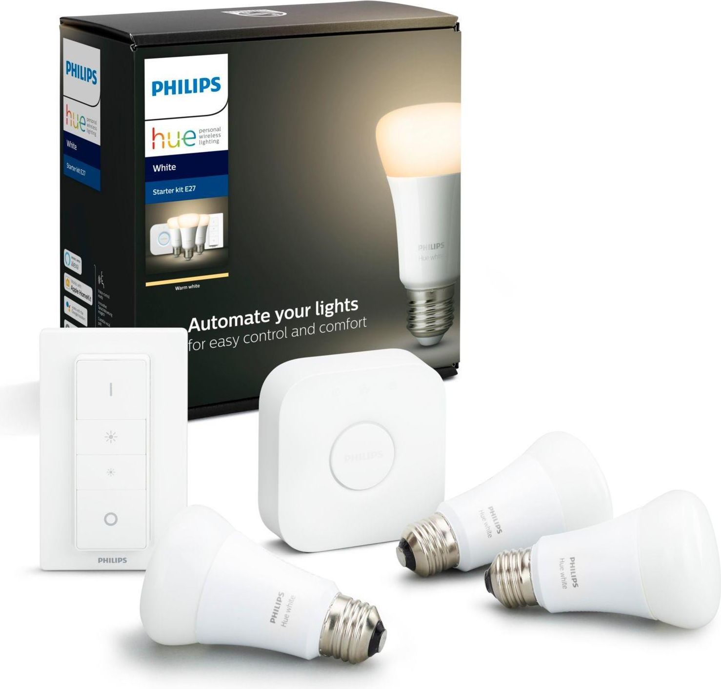 PHILIPS Hue White Starter Set 3xE27 LED Lampada Bluetooth +Bridge +Dimmschalter