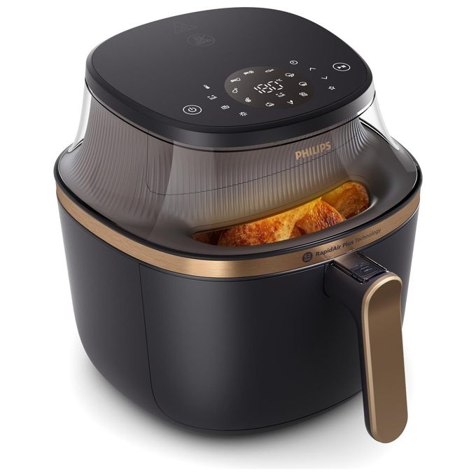 Image of Philips NA342-00 Friggitrice ad Aria Multifunzione Capacita' 7.2 Litri Potenza 2000 Watt Controllo Touch colore Nero e Oro