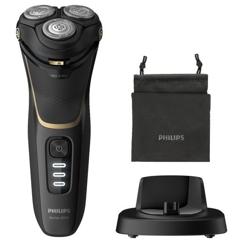 Philips S3333/54 Shaver Series 3000 Rasoio Elettrico Wet & Dry Autonomia 60 min Nero/Gold