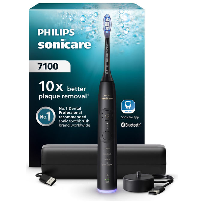 Philips, Sonicare Serie 7100 Spazzolino Elettrico Sonico, Nero, Con Base e Custodia, HX7421-01