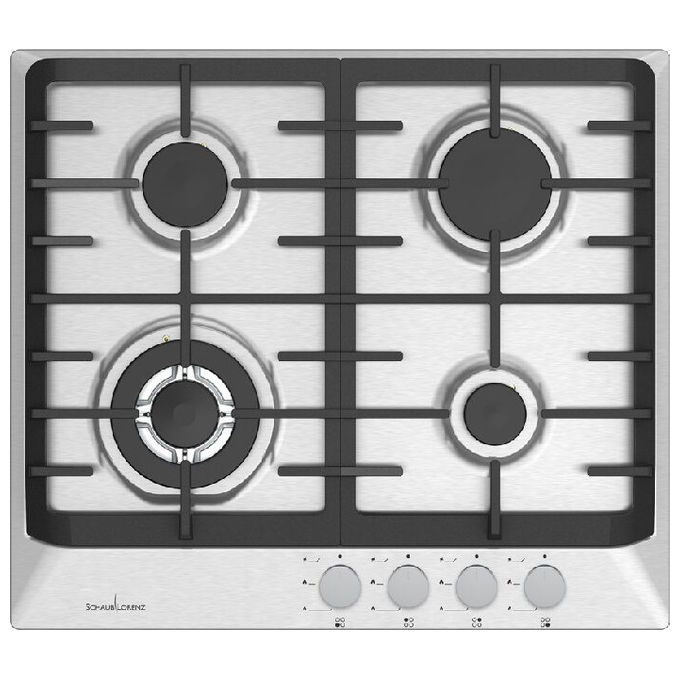 SCHAUB LORENZ SSPC604XFGW Piano cottura Gas 60 cm 4 Fuochi Griglie in Ghisa Valvola di Sicurezza colore Inox