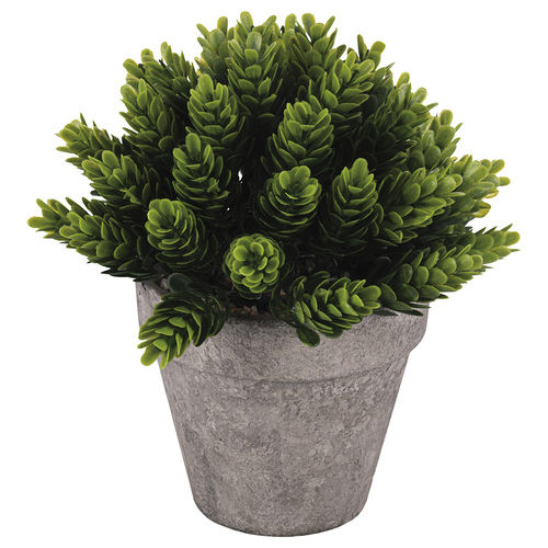 Piantina artificiale foglie verdi h. 16 cm, vaso in cemento, Garden