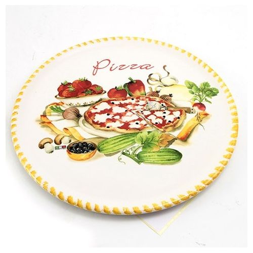 Piatto per la pizza decorato con bordo giallo Diametro 33 cm