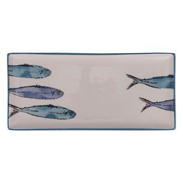 Piatto rettangolare in ceramica 36x16 cm, stile ink drawing, Paranza