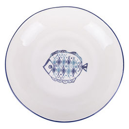 Piatto tondo da portata  30 cm in ceramica, stile coastal, Bali Beach