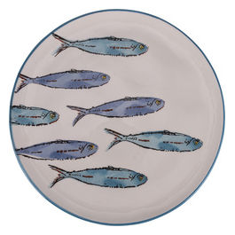 Piatto tondo da portata  32 cm in ceramica, stile ink drawing, Paranza