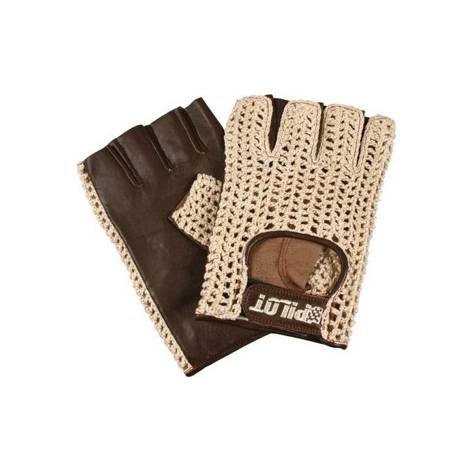 Pilot  -1, guanti guida mezze dita - L - Marrone