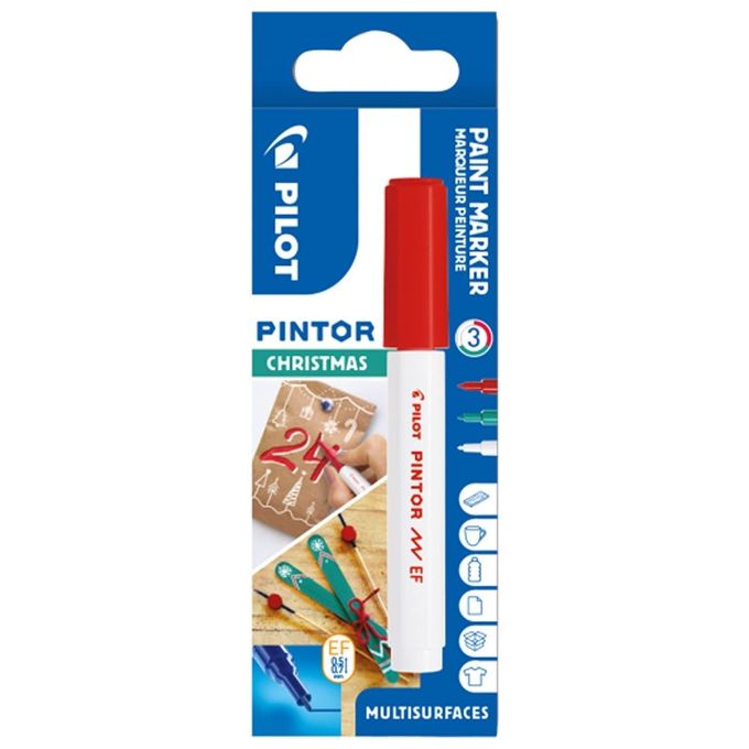 Pilot Pintor Confezione da 3 Pennarelli a Base D'Acqua Speciali Natale Rosso-Verde-Bianco