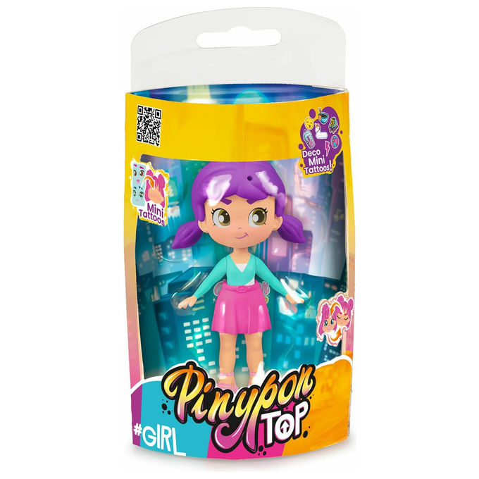 Pinypon TOP Bambola Girls 11 cm Capelli Viola Gambe Articolate Doppia Espressione