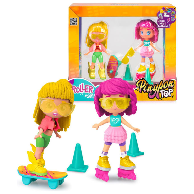 Pinypon TOP Roller Girls Set con Pattini e Skateboard