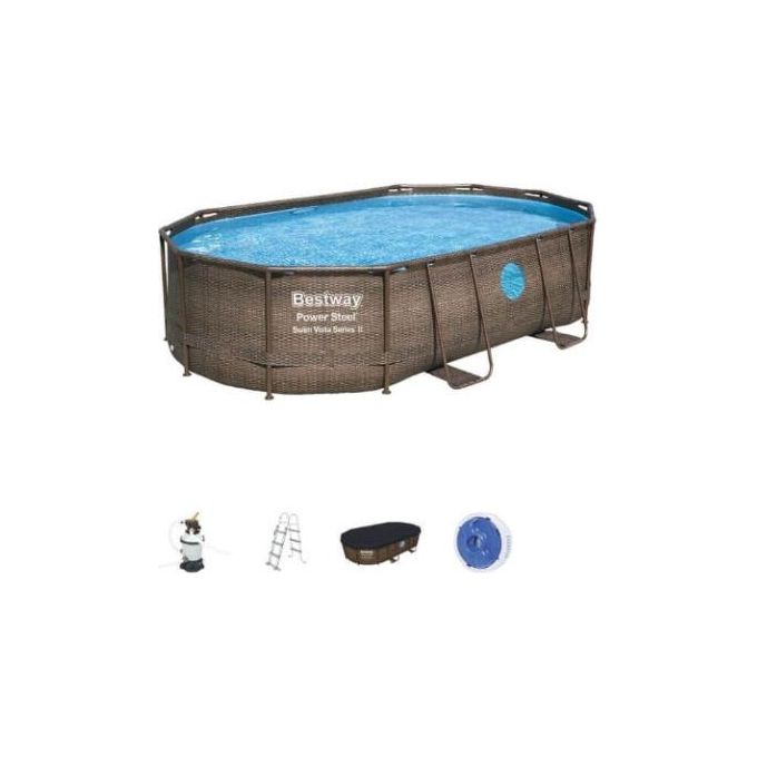 Bestway 56946 Piscina Power Steel Ovale 488x305x107 cm con Pompa a sabbia