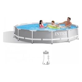 Intex 26712NP Piscina Fuori Terra Prisma Frame Rotonda Pompa Filtro 2006 L/h 6503 L Acciaio e PVC Grigio 366x76 cm 366x76 cm Con Pompa Filtro