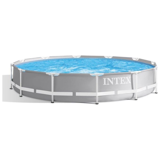 Image of Intex 26712NP Piscina Fuori Terra Prisma Frame Rotonda Pompa Filtro 2006 L-h 6503 L Acciaio e PVC Grigio 366x76 cm 366x76 cm Con Pompa Filtro