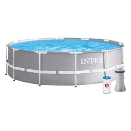 Intex 366X99 Prisma Frame Piscina Fuoriterra Rotonda Grigio 366x99 cm 366x99 cm Con Filtro Single