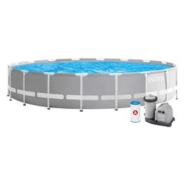 Intex 26732NP Piscina Fuori Terra Prisma Frame Rotonda Pompa Filtro 5678 L/h Scaletta Telo Base e Copertura 24311 L Acciaio e PVC Grigio 549x122 cm 549x122 cm Con Pompa Filtro