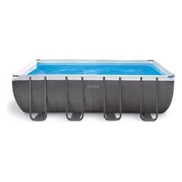 Intex 26356GN Piscina Fuori Terra XTR Frame Rettangolare Pompa Filtro 5700 L/h Scaletta Telo Base e Copertura 17203 L Acciaio e PVC Grigio 549x274x132 cm