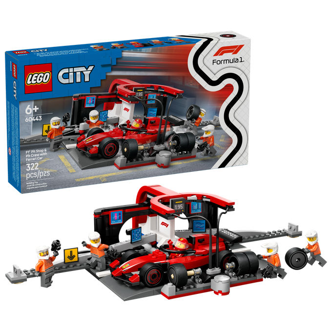 LEGO City Formula 1 Pitstop e meccanici con monoposto Ferrari F1 60443